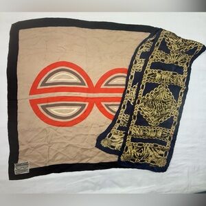 Bill Blass Scarf Bundle 2pc Chain Print Beige Navy